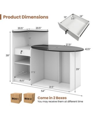 Modern Reception Counter Desk with Oval Tabletop and Lockable Drawer