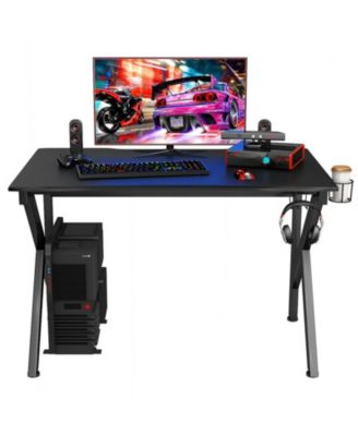 K-Shaped Gaming Desk with Cup Holder and Headphone Hook