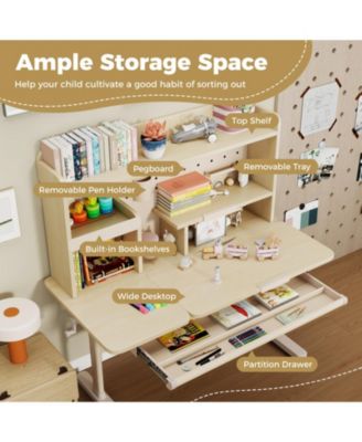 Height Adjustable Kids Writing Desk with Tilt Desktop and Book Stand