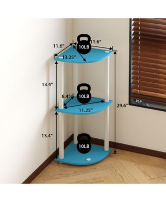 3 Tier Decorative Corner Bookshelf Display Rack, Blue