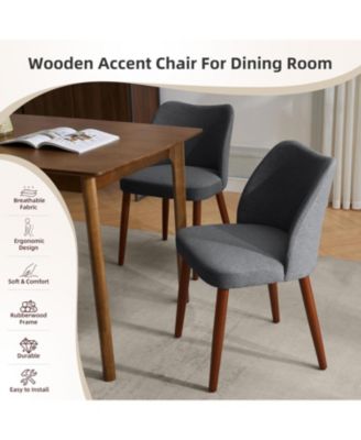 Dining Chair Set of 4, Linen Upholstered Dining Chair with Solid Wood Legs, Wing Backrest, Wooden Kitchen Chair