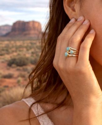 Bold Bronze and Genuine Turquoise 5 Piece Stack Ring Set