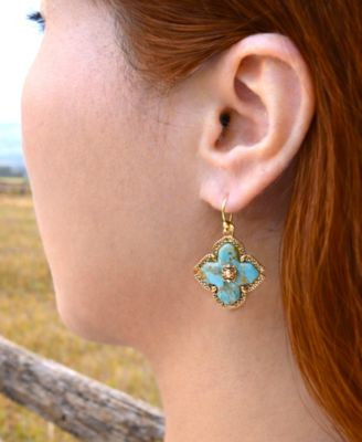 Blue Turquoise Maltese Golden Cross Earrings