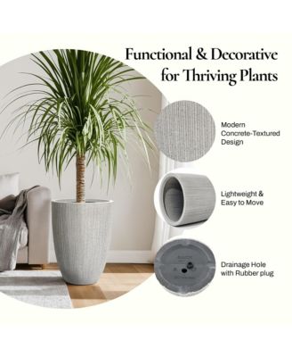 2-Piece Tall Tapered Round Plastic Planters Set, Mediterranean Gray