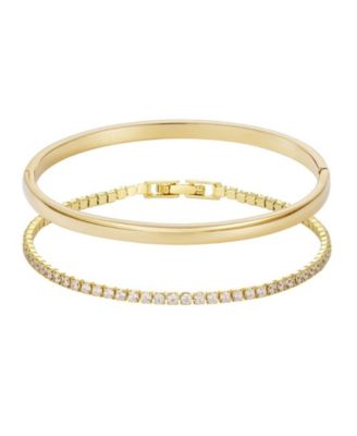 Gold Cuff and Tennis Bracelet Set