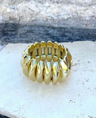Gold Puffy Link Stretch Cuff Bracelet