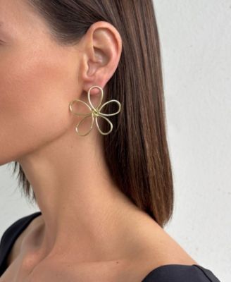 Gold Oversized Flower Outline Statement Earrings