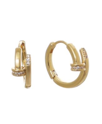 Cubic Zirconia Gold Nail Hoop Earrings