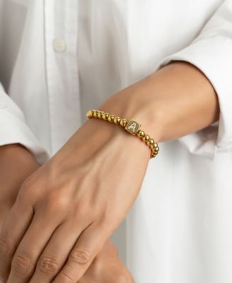 Cubic Zirconia Gold Set of 2 Initial Cube Bead Bracelet