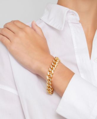 Gold 2-Piece Crystal Curb Chain Necklace and Bracelet Set