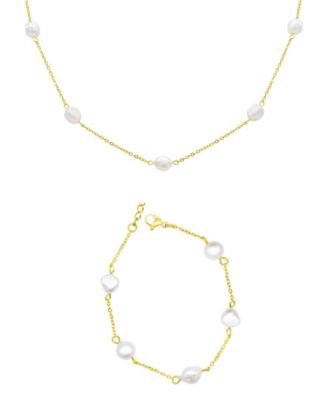 Freshwater Pearl Gold 2-Piece Necklace and Bracelet Set
