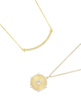 Gold 2-Piece Curved Bar and Pendant Necklace Set