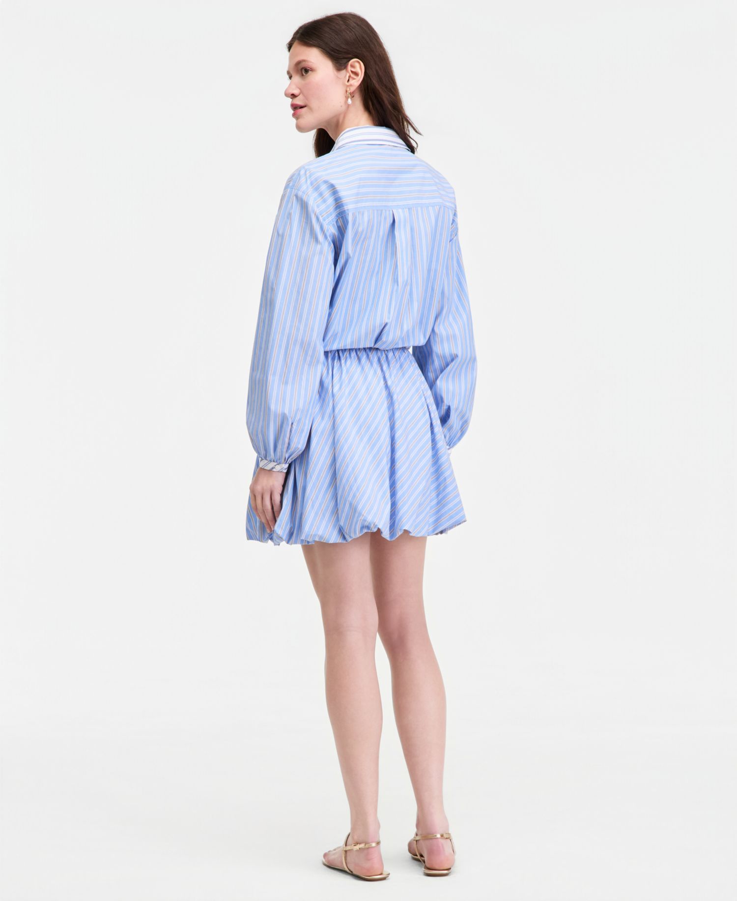 Women's Stripe Tie-Hem Long Sleeve Cropped Shirt