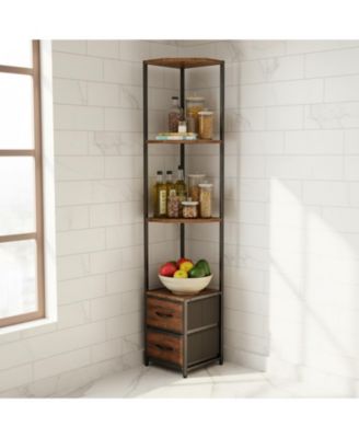 63.4'' Tall 6-Tier Corner Shelf Stand with Storage Fabric Drawers Freestanding for Living Room Bedroom Kitchen Bathroom
