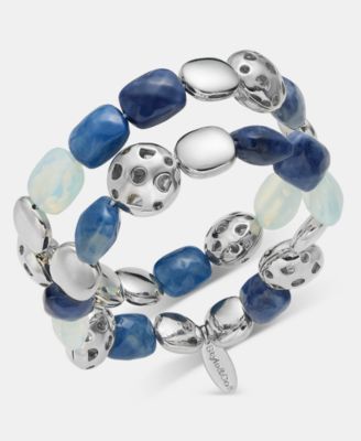 Silver-Tone Two-Row Beaded Stretch Bracelet