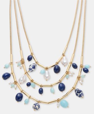 Gold-Tone Beaded Three-Layer Necklace