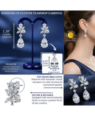 Dazzling White Gold Plated CZ Cluster Teardrop Earrings