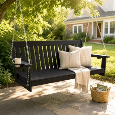 3-Seater HDPE Porch Swing 5 FT Bench Swing with Foldable Cup Holders