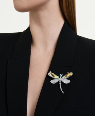 Ariana Grande x Pendant and Brooch, Crystal Pearl, Mixed Cuts, Dragonfly, White, Rhodium Plated