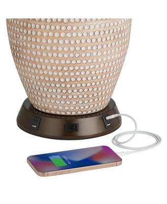 Modern Workstation Table Lamp Base with USB and AC Power Outlet Universal Charging Bronze Touch On Off Living Room