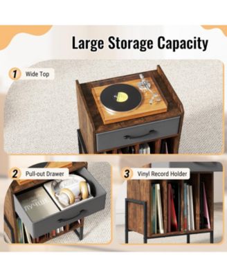 Record Player Stand with Drawer and Record Holder-Rustic