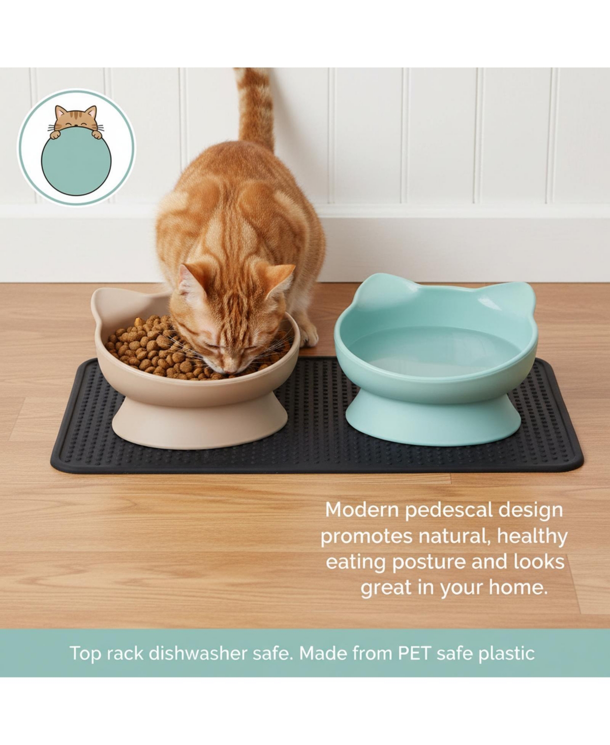 Aronkl Elevated Cat Food Water Bowls Set of 2 Whisker Friendly Raised Pedestal Dishwasher Safe 6.5 Oz