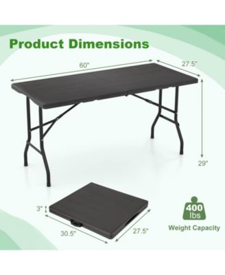 5 ft Folding Picnic Table with Wood Grain HDPE Top and Non Slip Pads