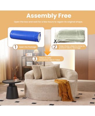 58" Oversized Round Lounge Chaise, No Assembly Required, Cloud Large Indoor Circle Chair, Fluffy Modern Sleeper Sofa Bed for Living Room
