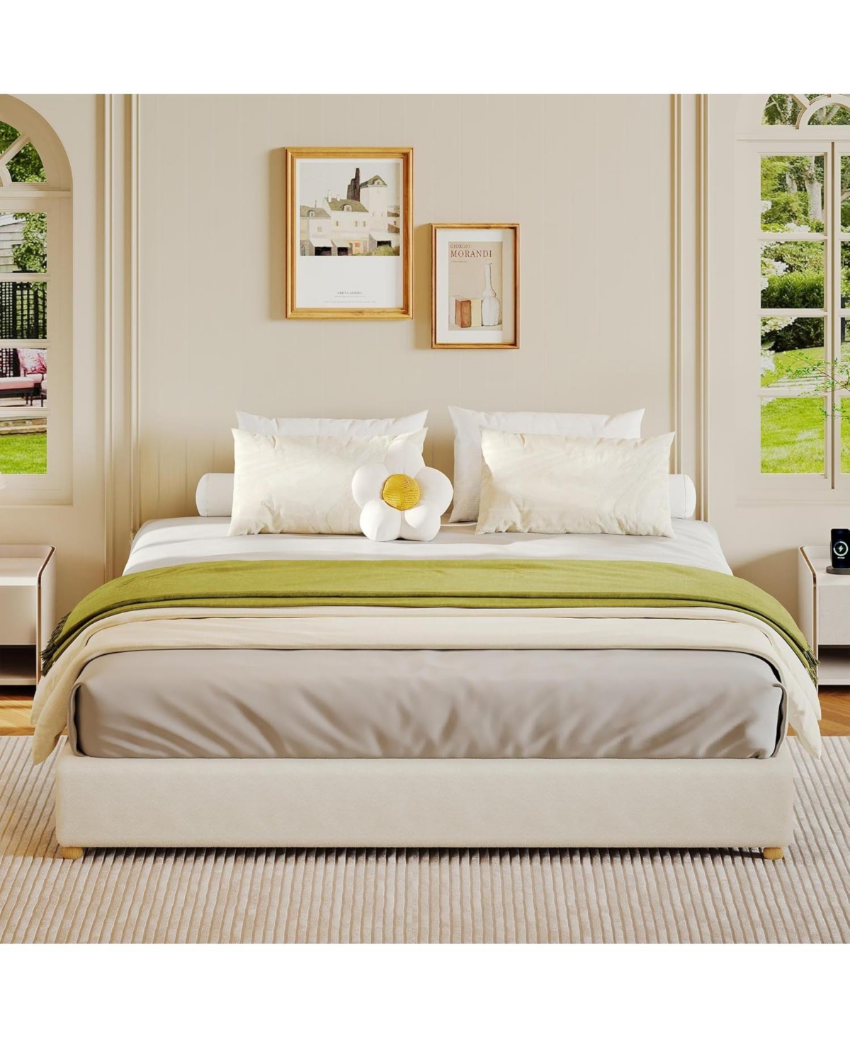 gaomon Cloud Bed Frame, Corduroy Upholstered Low Platform with Wood Legs