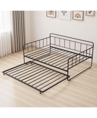Full Size Daybed Frame with Trundle, Heavy Duty Metal, Easy Assembly