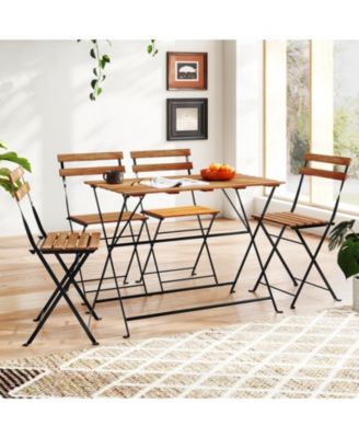 5 Piece Patio Acacia Wood Dining Set with Four Folding Chairs