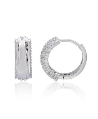 Sterling Silver Cubic Zirconia Pave Three-Row Huggie Hoop Earrings