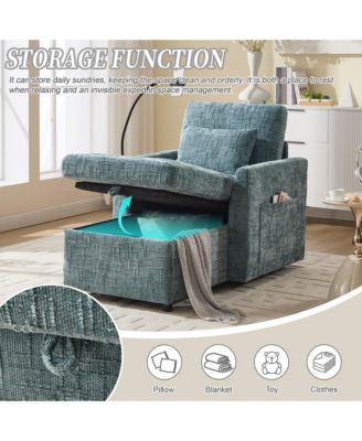 Chenille Lazy Lounge Recliner Chair with Storage, Phone Holder and Side Pockets, Modern Single Leisure Sofa for Living Room and Bedroom