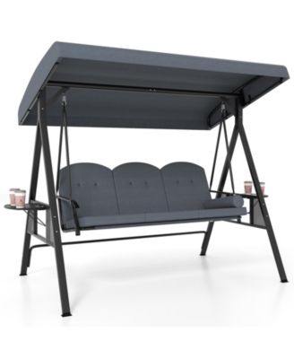 Three Seat Patio Swing Chair with Canopy Cushions and Trays