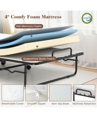 Cot Size Folding Bed Frame with Memory Foam Mattress and Metal Frame