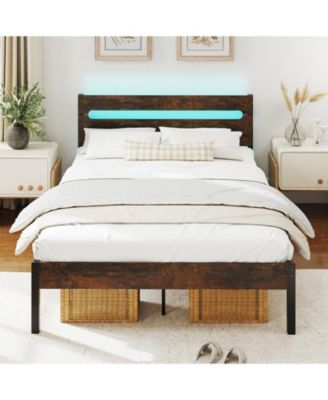 King Size Heavy-Duty Metal Slats Support Bed Platform with Charging Station