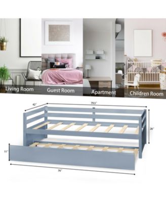 Twin Size Trundle Platform Bed Frame with Wooden Slat Support
