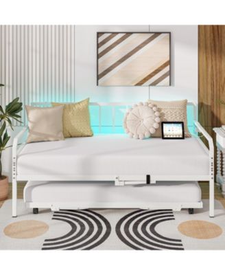 Adjustable Metal Twin Size Daybed with Charging Station and LED Light