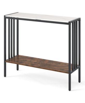 36 in Industrial Console Table with Sintered Stone Top and Metal Frame