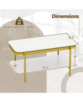 35.5 in Modern Sintered Stone 2-Tier Coffee Table with Gold Metal Frame