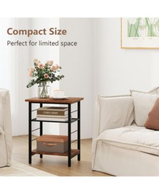 Set of 2 Industrial 3-Tier End Tables with Adjustable Mesh Shelves