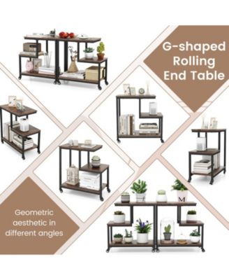 G-Shaped 3-Tier Mobile End Table with Locking Casters, 23 x 12 in