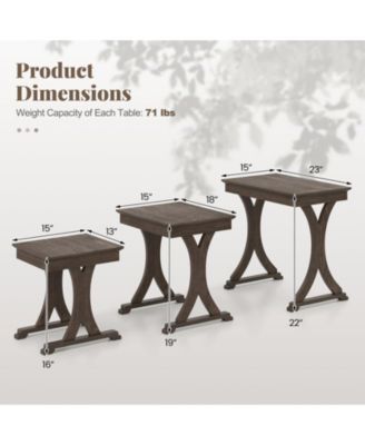 3-Piece Nesting Coffee and Side Table Set with Solid Rubber Wood Legs
