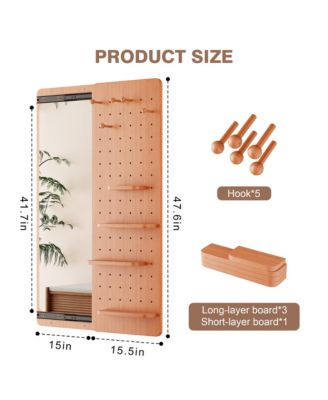 Full Body Wall Mounted Mirror with Shelf and Hook 47.6 x 15.7 Inch Multifunctional Design Panel for Bedroom Living Room Entryway