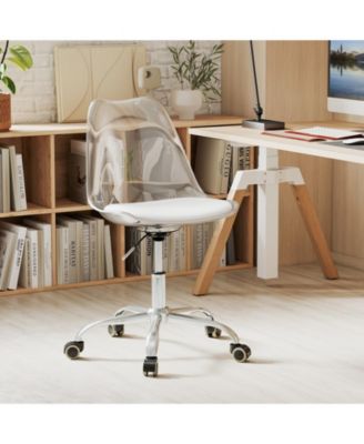 Armless Rolling Office Chair Swivel PU Leather Cushion Clear