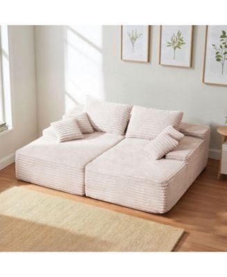 82.7-Inch Double Chaise Corduroy Sectional Sofa with Deep Seat