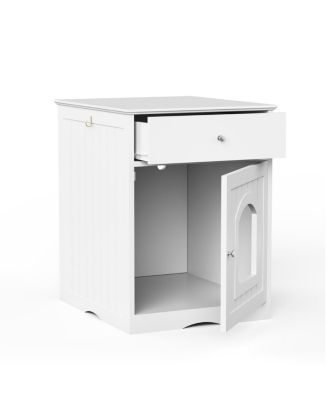 Wooden Indoor Pet House with Drawer, Multi-Function Cat and Small Animal Home, Enclosed Furniture Crate Nightstand for Bedroom