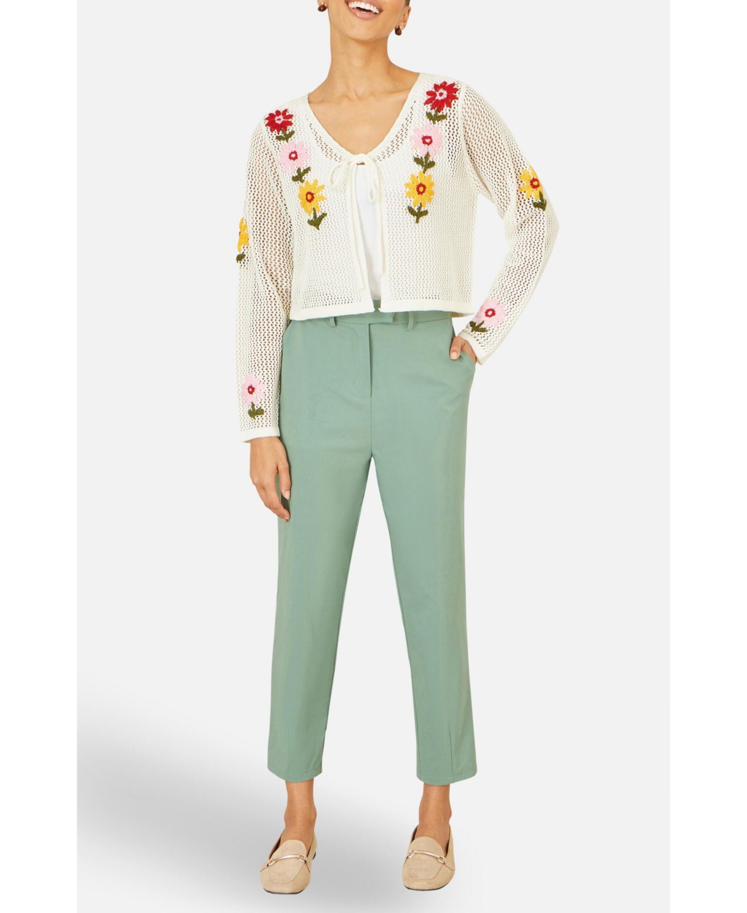 Women's Crochet Embroidered Flower Cardigan