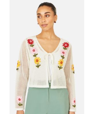 Women's Crochet Embroidered Flower Cardigan