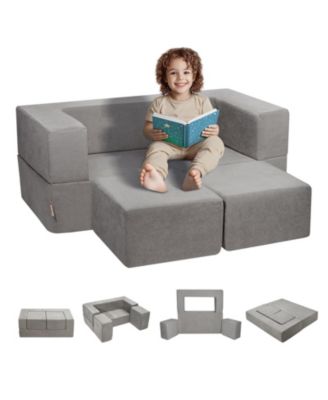 4Pcs Modular Kids Play Couch Toddler Sofa Bed for Playroom
